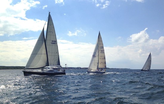 Drei Segelboote auf der Ostsee vor Kuehlungsborn